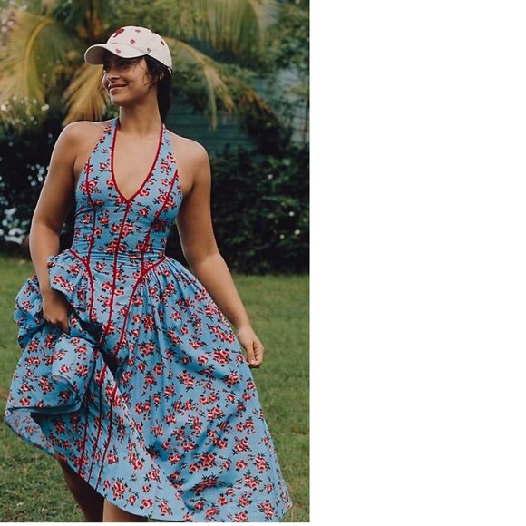 by anthropologie halter v-neck fit & flare midi dress Buy Anthropologie Red Halter V-Neck Fit & Flare Midi Dress from Next USA